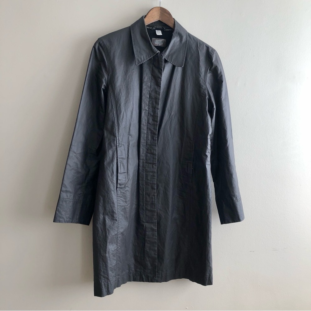 ✨$8 CLEAR-OUT✨Esprit Faux Leather Ramie Button Down Trench Coat Jacket Grey